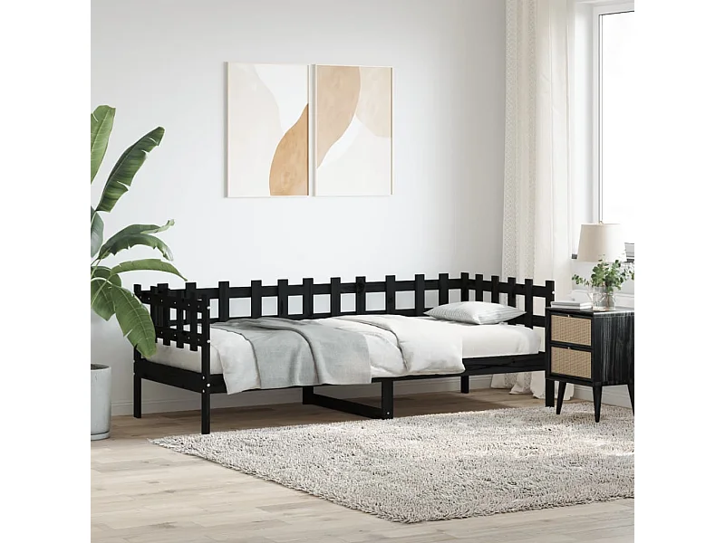 Sofá cama de madera maciza de pino negro 80x200 cm
