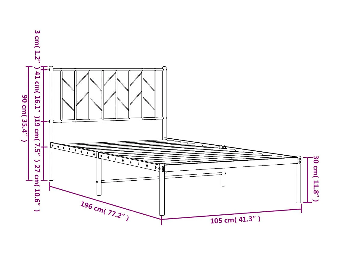 Estrutura de cama com cabeceira 100x190 cm metal branco