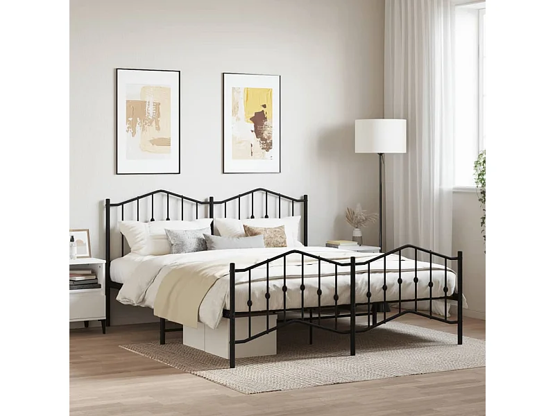 Estrutura de cama com cabeceira e pés 160x200 cm metal preto