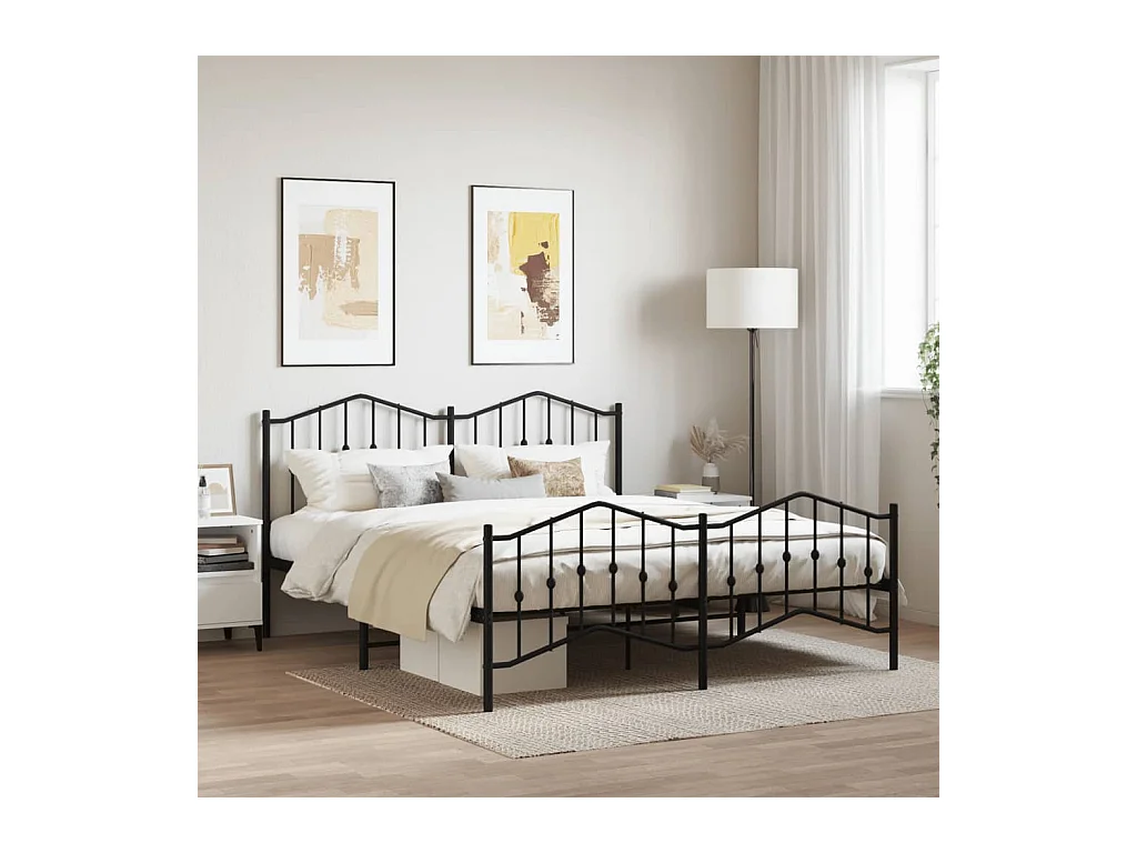 Estructura de cama cabecero y pie de cama metal negro 160x200cm