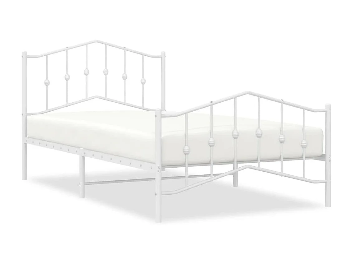 Cadre de lit métal avec tête de lit/pied de lit blanc 100x200cm