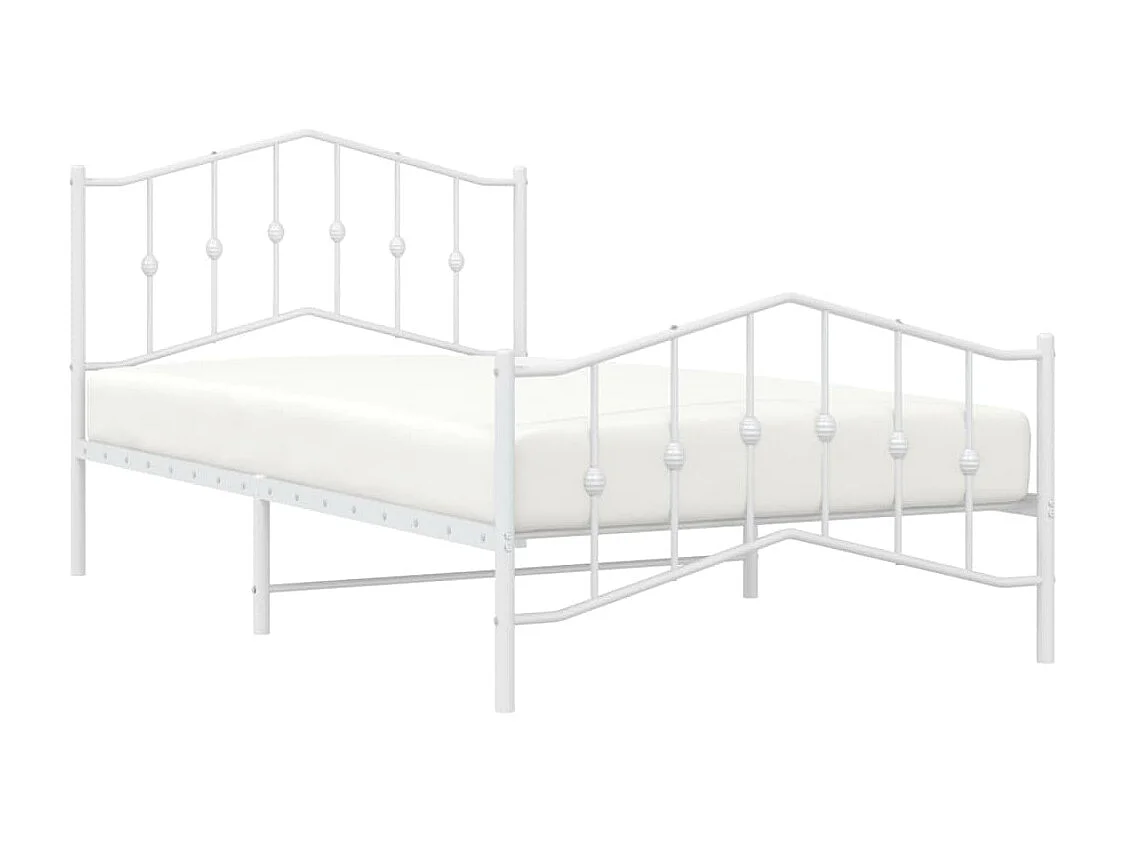 Cadre de lit métal avec tête de lit/pied de lit blanc 100x200cm