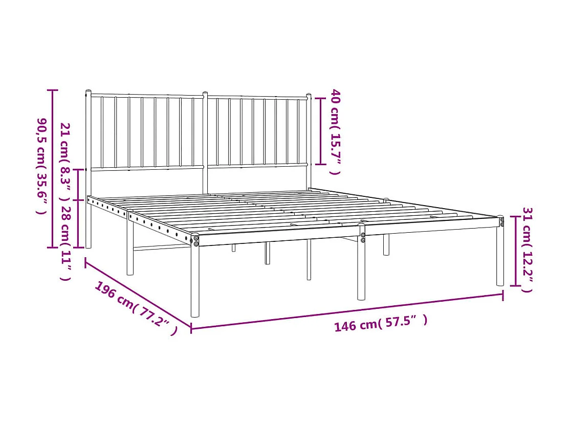 Estrutura de cama com cabeceira 140x190 cm metal branco