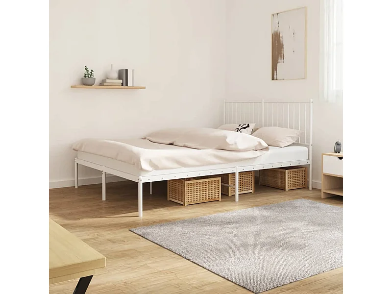 Estructura de cama de metal con cabecero blanca 140x190 cm