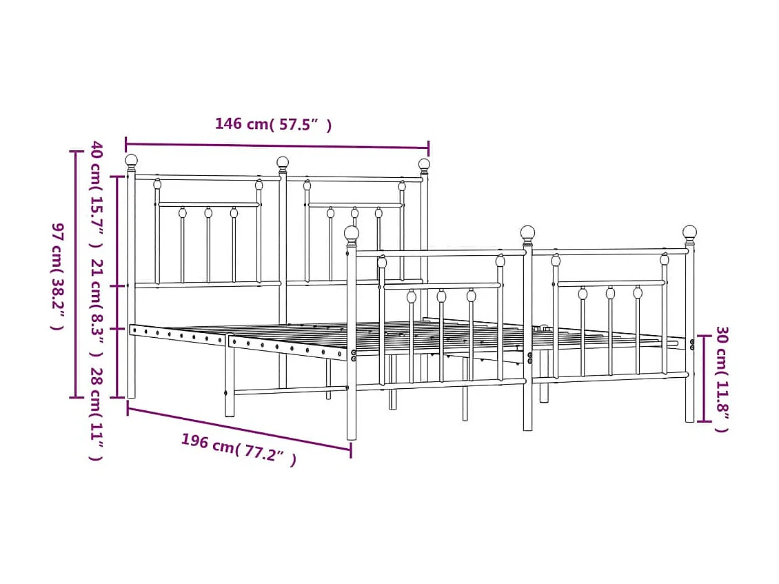 Estructura cama metal cabecero y pie de cama blanco 140x190 cm