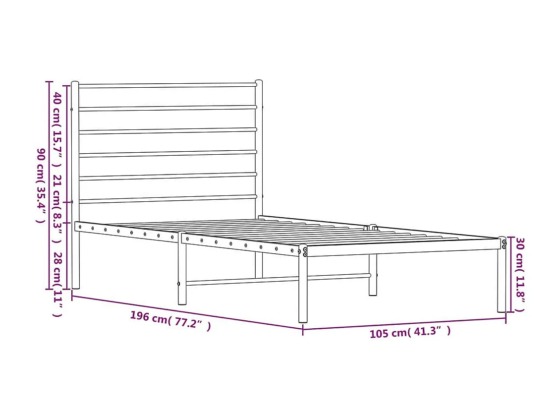 Estrutura de cama com cabeceira 100x190 cm metal preto