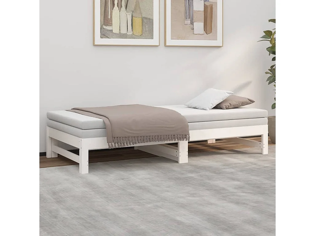 Lit coulissant Blanc 2x(75x190) cm Bois de pin massif