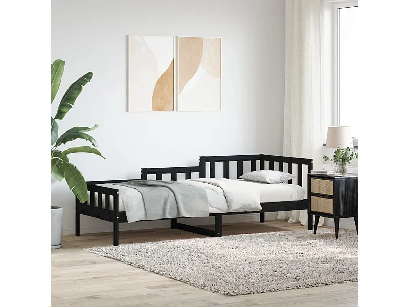 Sofá cama de madera maciza de pino negro 80x200 cm