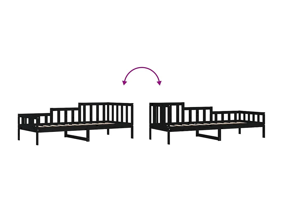 Lit de jour Noir 80x200 cm Bois de pin massif