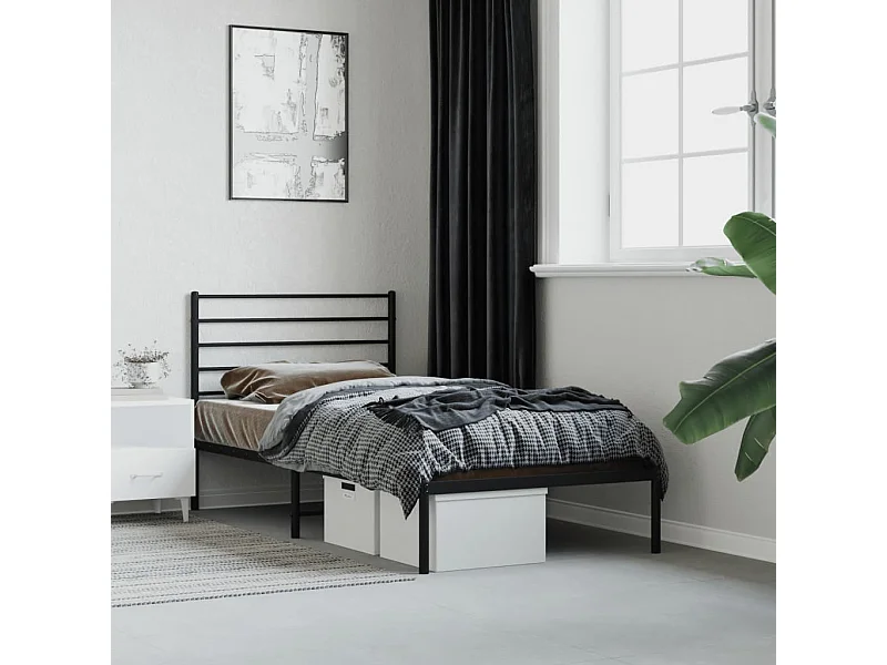 Estrutura de cama com cabeceira 90x190 cm metal preto