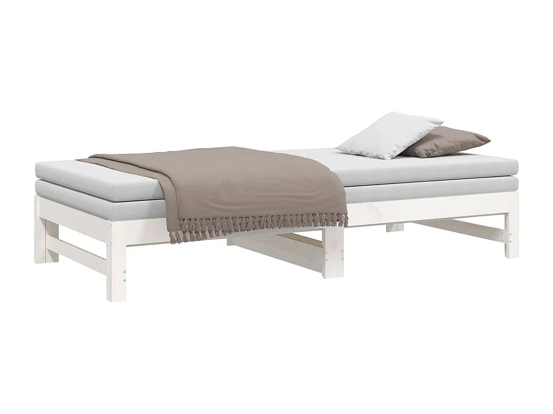 Slaapbank uitschuifbaar massief grenenhout wit 2x(90x190) cm