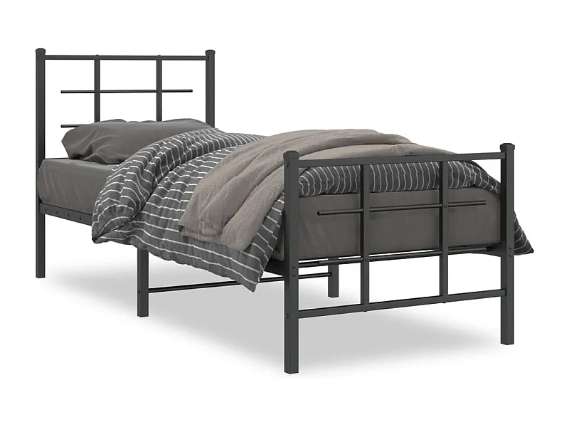 Estructura de cama con cabecero y estribo metal negro 75x190 cm