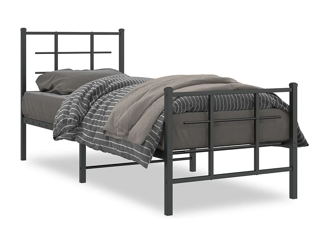 Estrutura de cama com cabeceira e pés 75x190 cm metal preto