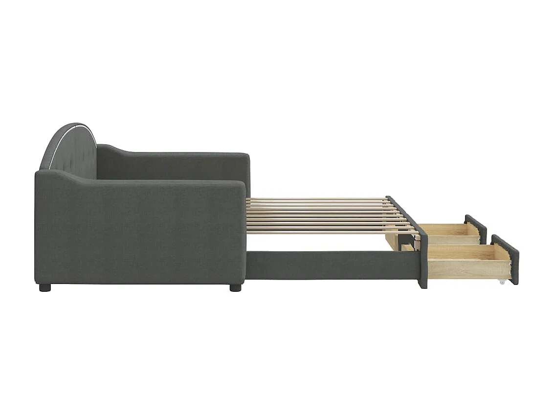 Lit de jour avec gigogne et tiroirs gris foncé 90x190 cm tissu
