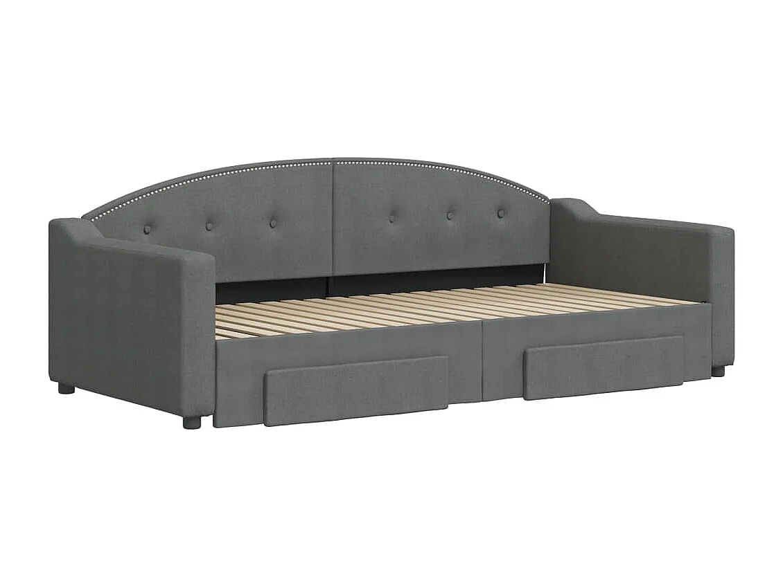 Lit de jour avec gigogne et tiroirs gris foncé 90x190 cm tissu