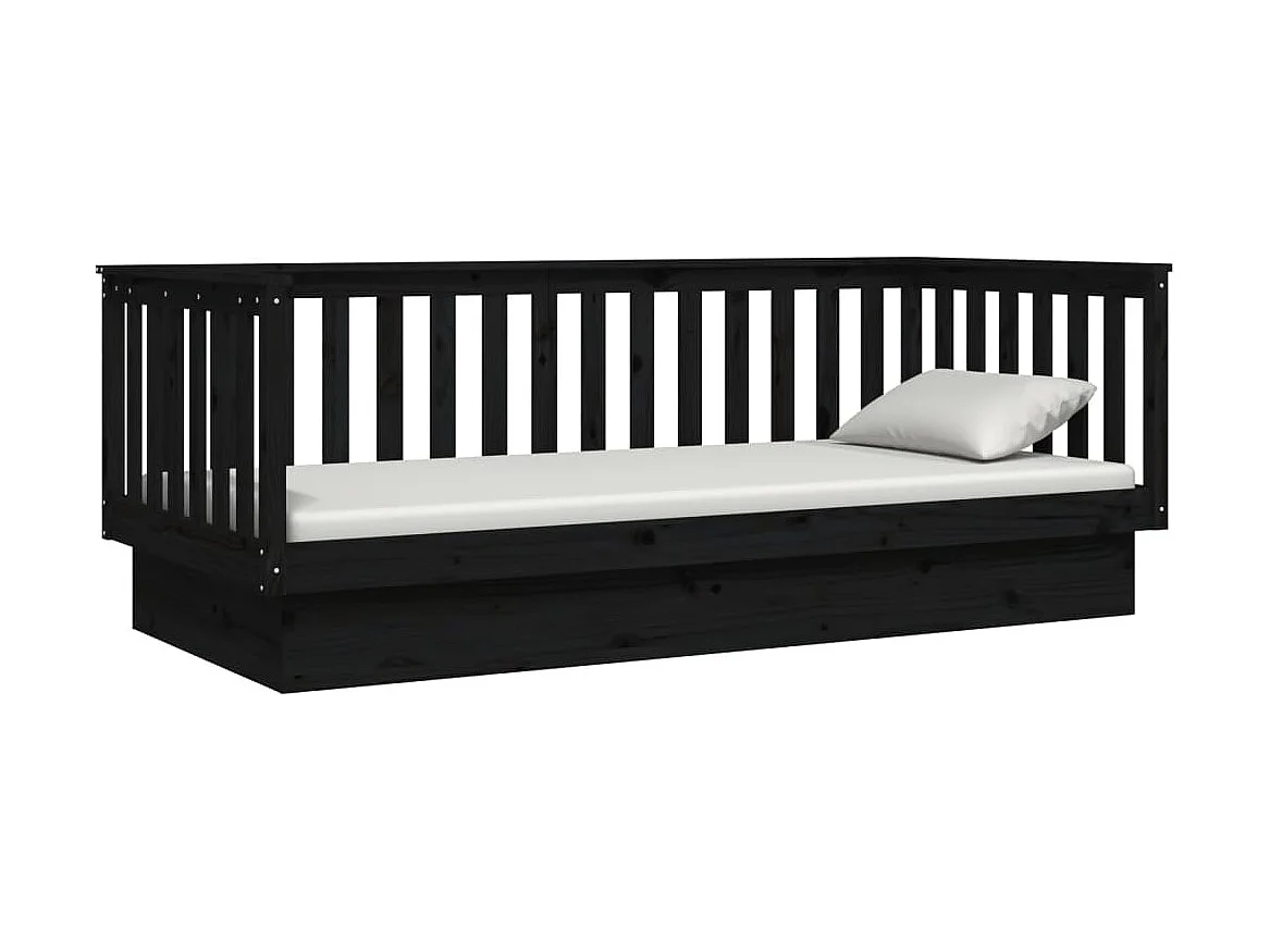 Lit de jour Noir 100x200 cm Bois de pin massif