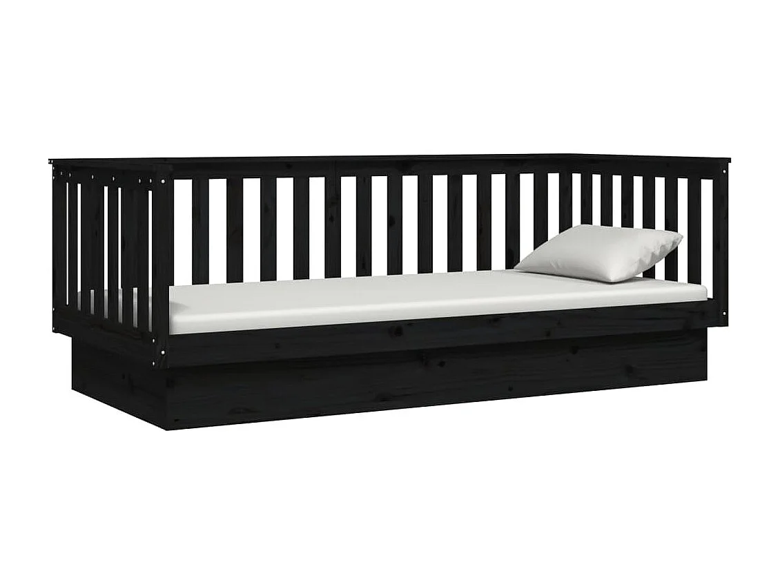 Lit de jour Noir 100x200 cm Bois de pin massif