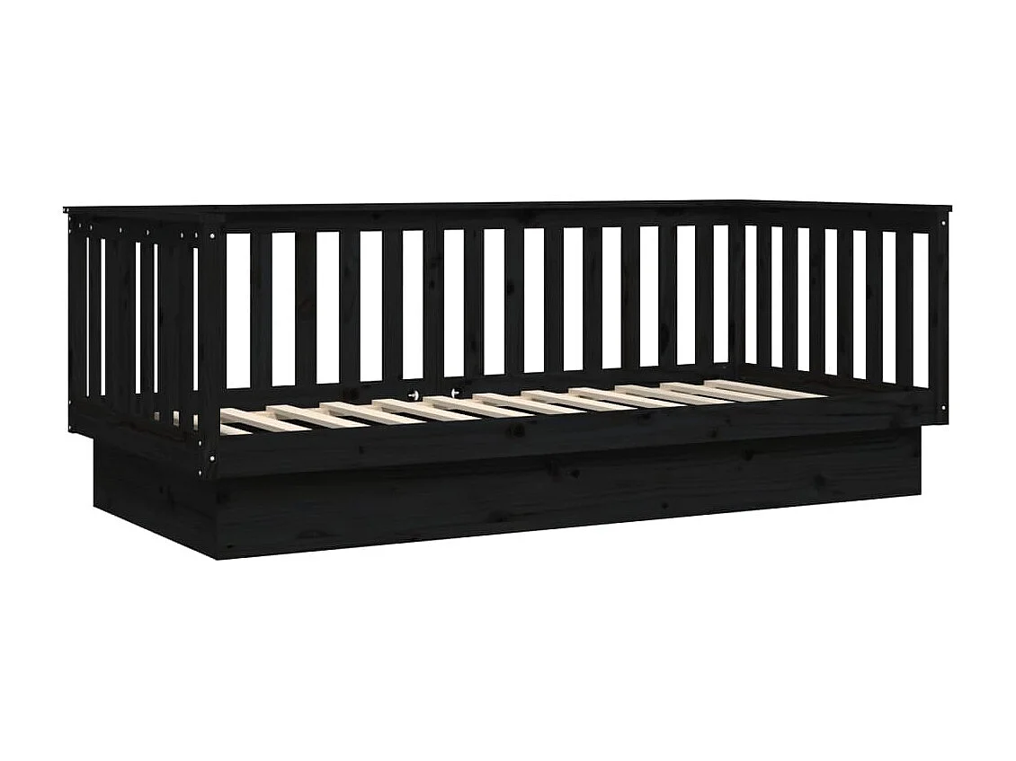 Lit de jour Noir 100x200 cm Bois de pin massif