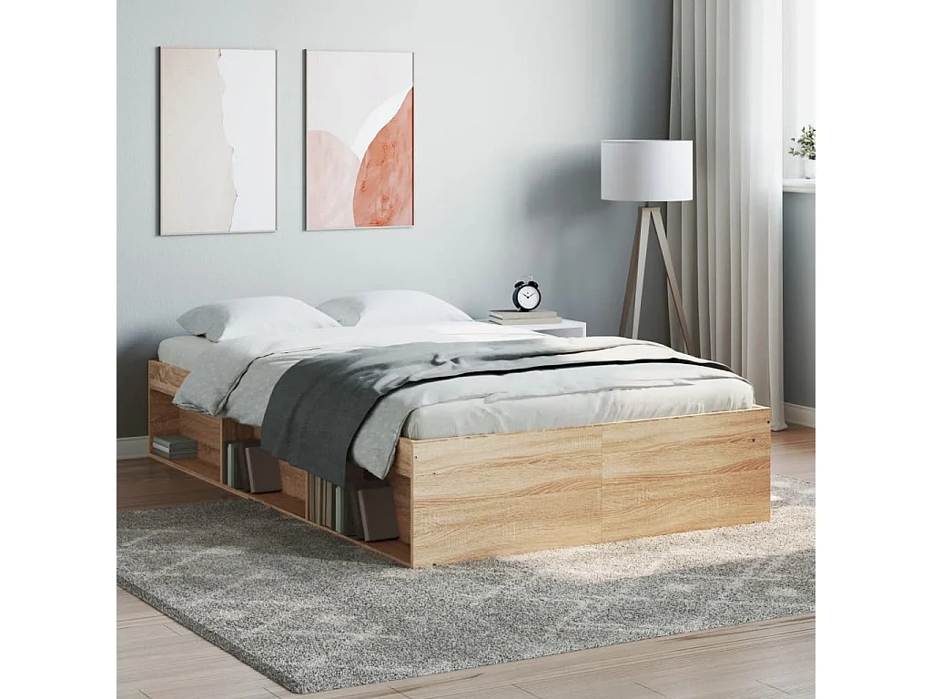 Estrutura de cama de casal pequena 120x190 cm carvalho sonoma