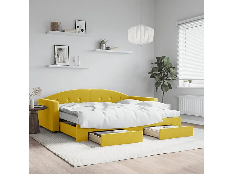 Sofá cama nido con cajones terciopelo amarillo 90x200 cm