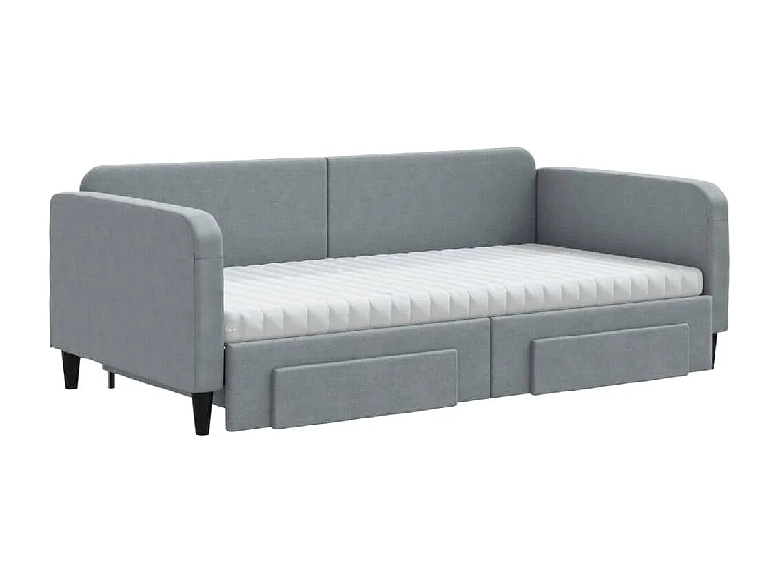 Lit de jour avec gigogne et tiroirs gris clair 100x200 cm tissu