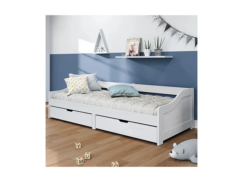 Lit de jour avec 2 tiroirs IRUN blanc 90x200 cm bois pin massif