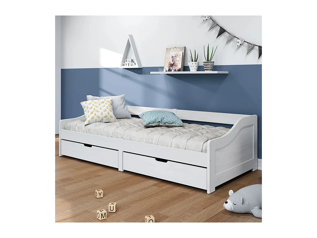 Lit de jour avec 2 tiroirs IRUN blanc 90x200 cm bois pin massif