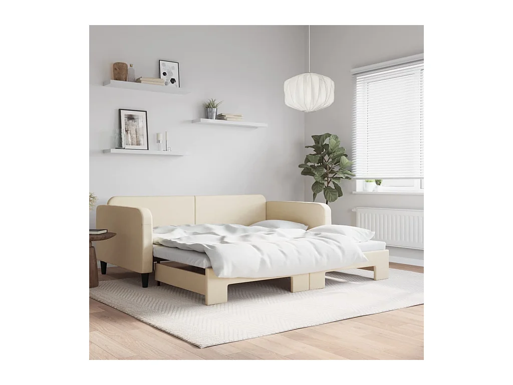 Lit de jour avec lit gigogne crème 100x200 cm tissu