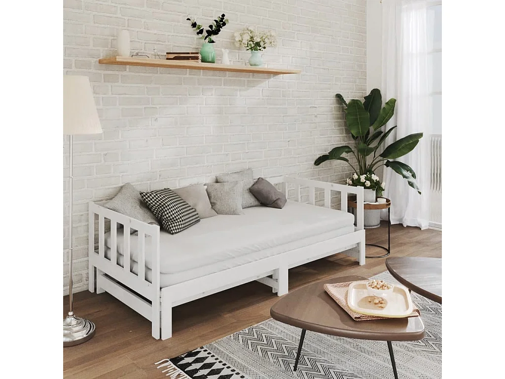 Lit coulissant Blanc 2x(90x200) cm Bois de pin massif