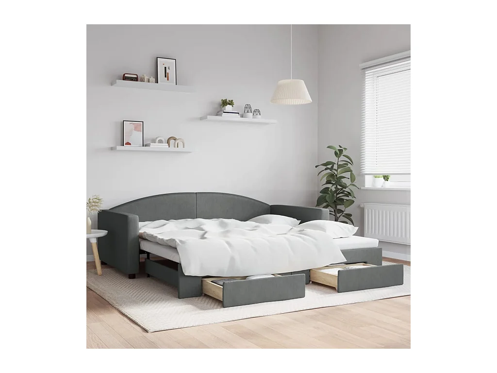 Slaapbank onderschuifbed en lades 100x200 cm stof donkergrijs