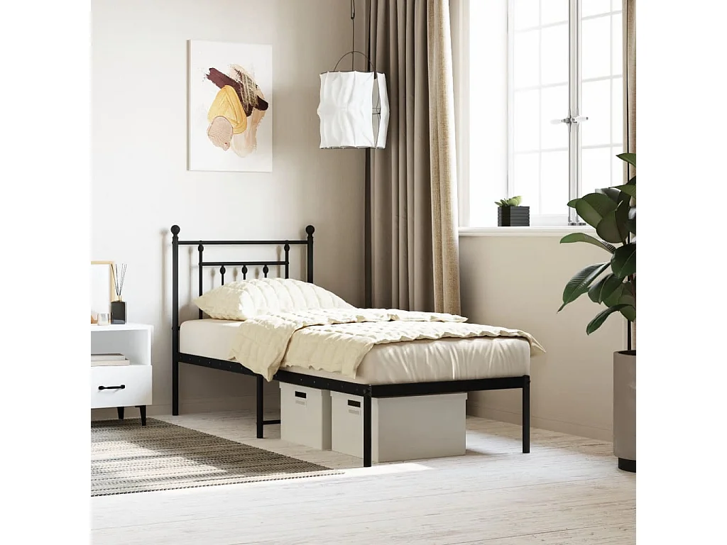 Estrutura de cama com cabeceira 75x190 cm metal preto
