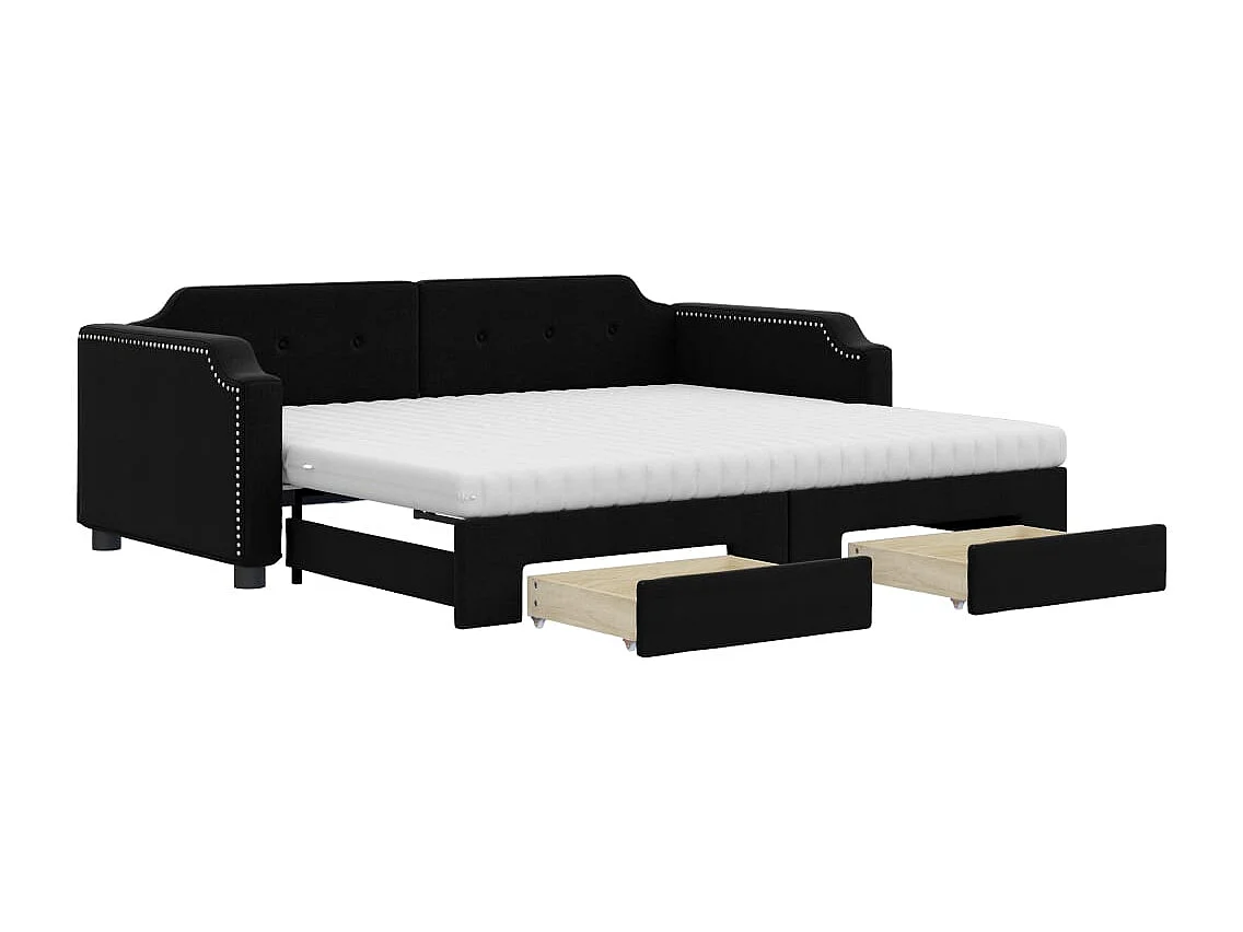 Lit de jour avec gigogne et tiroirs noir 100x200 cm tissu