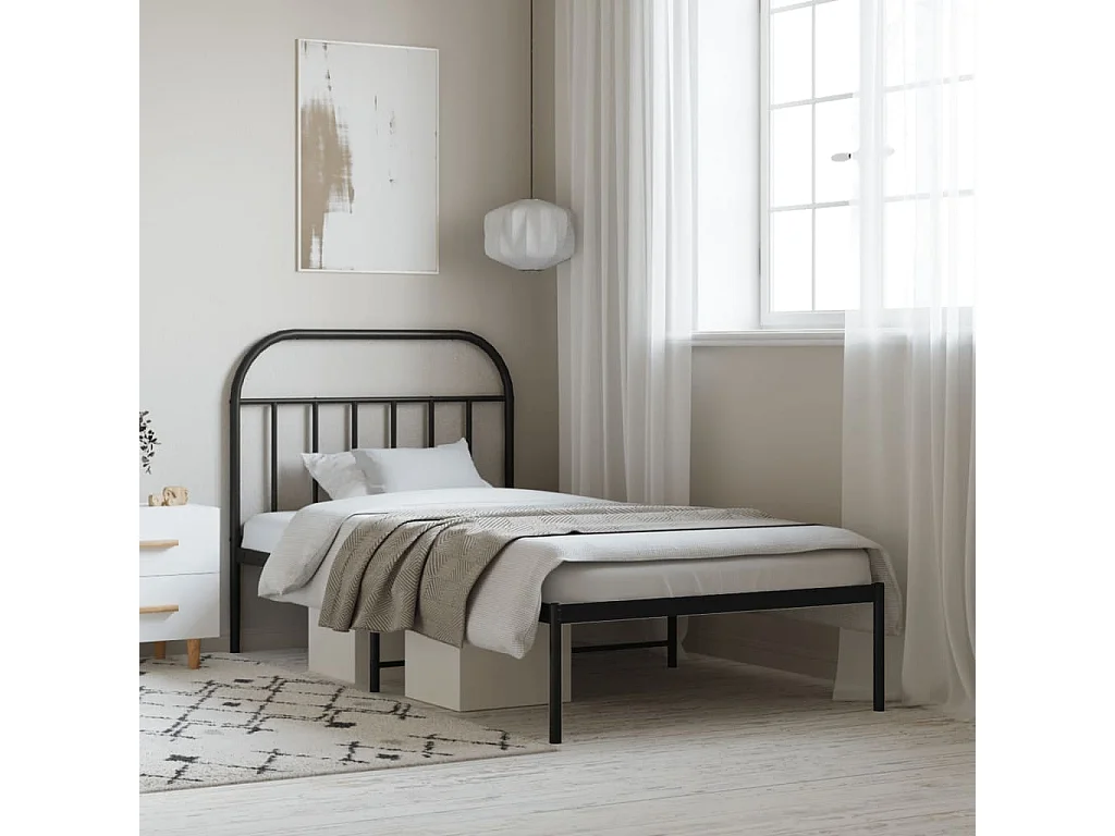 Estrutura de cama com cabeceira 100x190 cm metal preto