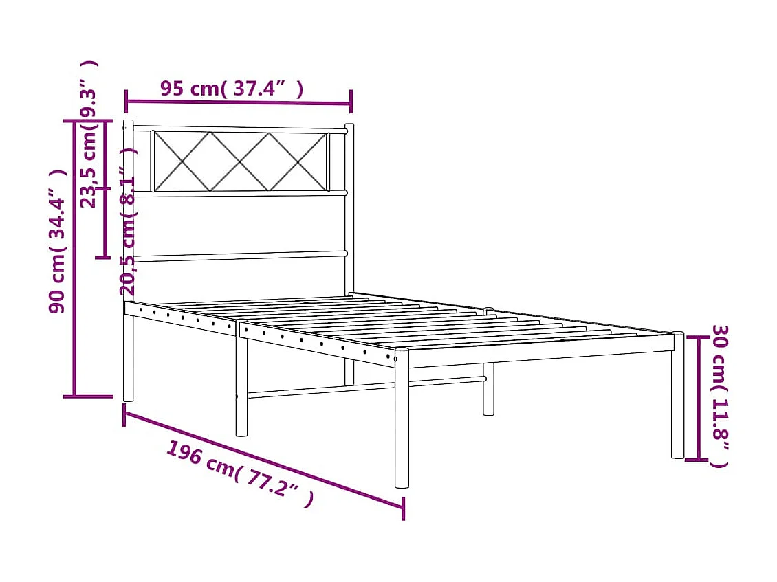 Estrutura de cama com cabeceira 90x190 cm metal branco