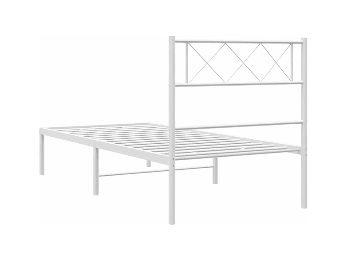 Estructura de cama de metal con cabecero blanco 90x190 cm