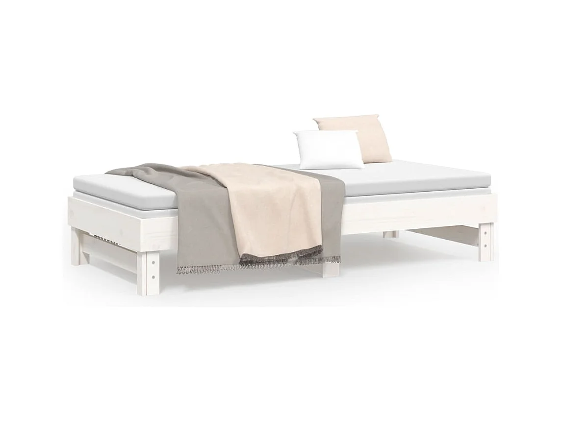 Lit coulissant Blanc 2x(75x190) cm Bois de pin massif