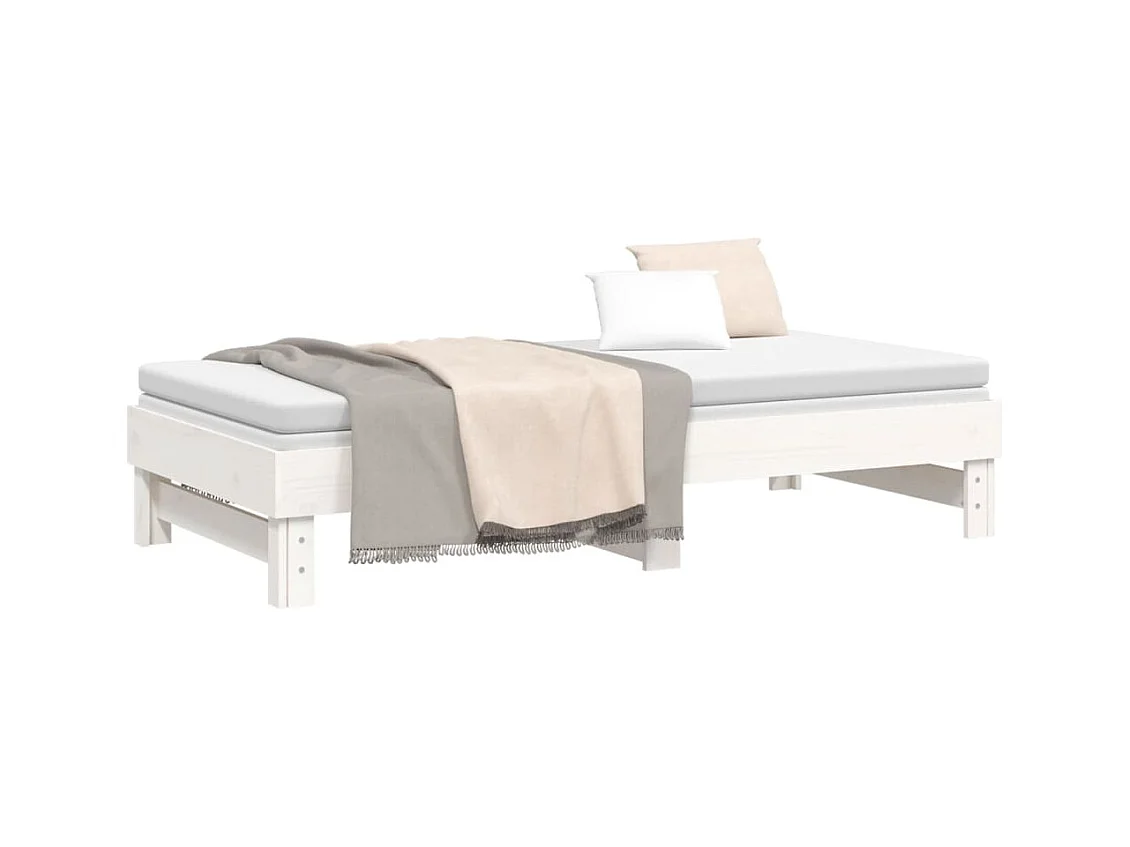 Lit coulissant Blanc 2x(75x190) cm Bois de pin massif