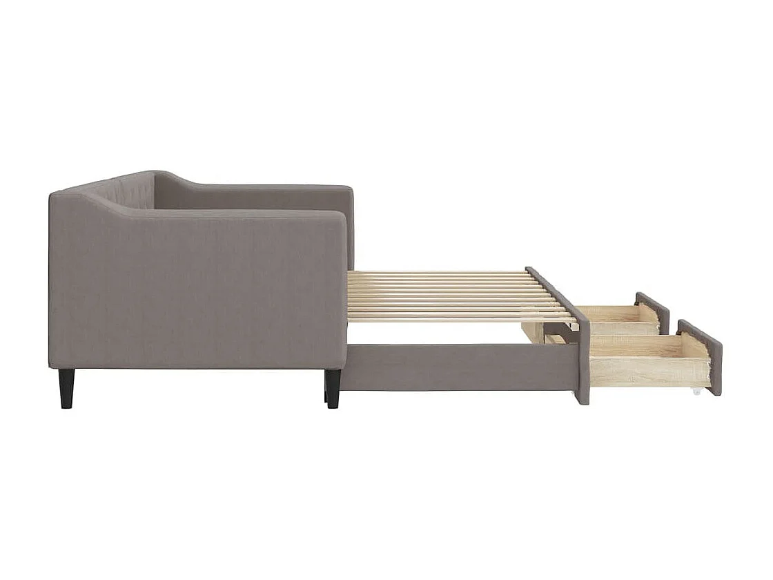 Lit de jour avec gigogne et tiroirs taupe 80x200 cm tissu