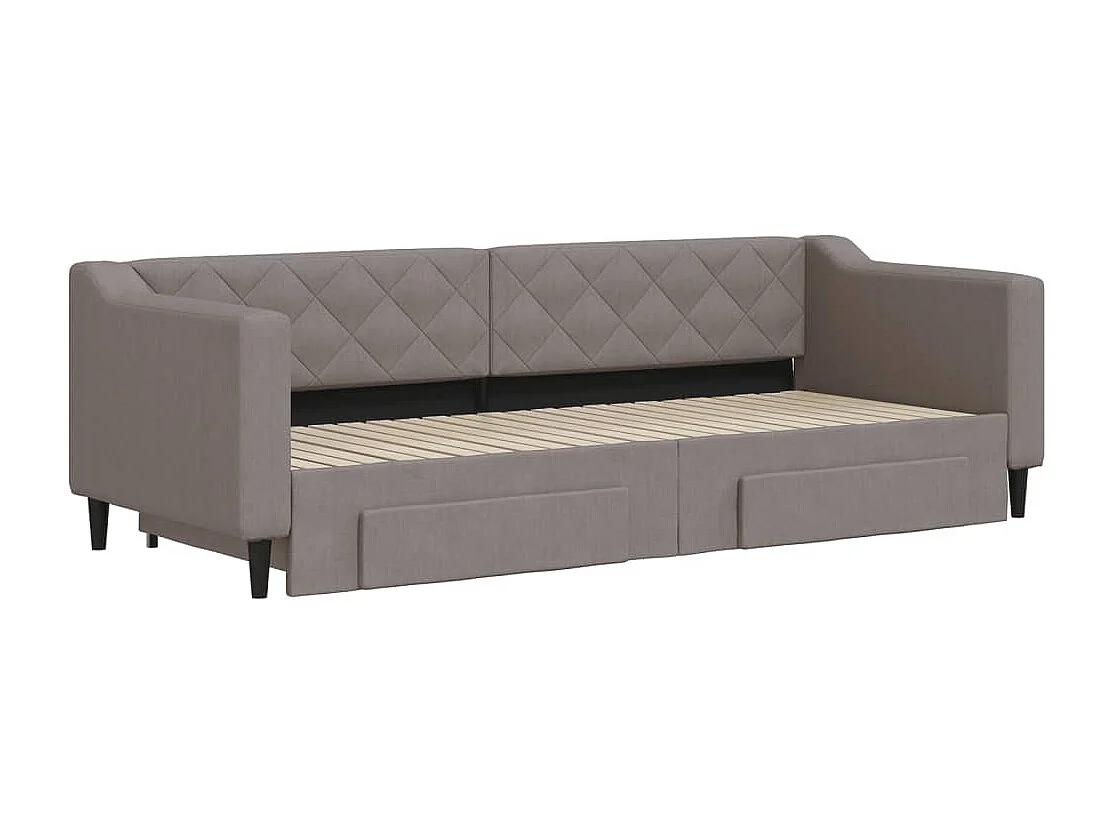 Lit de jour avec gigogne et tiroirs taupe 80x200 cm tissu