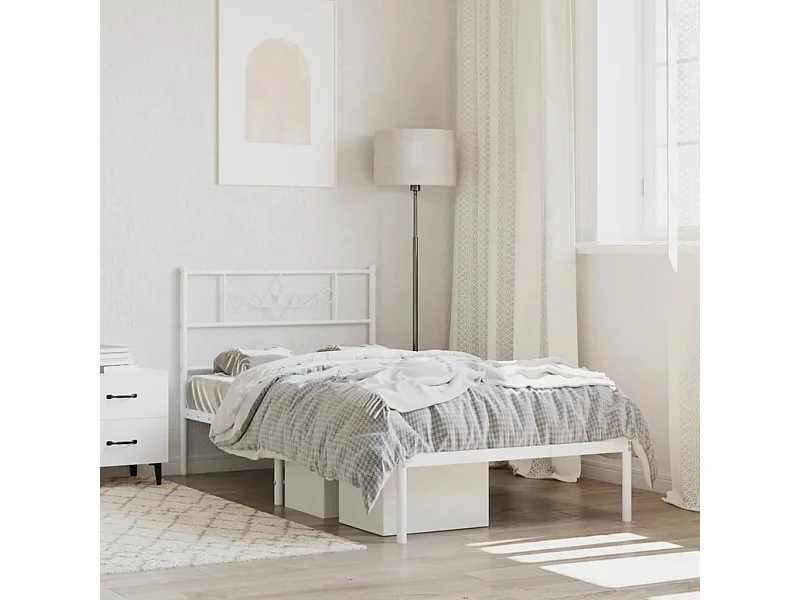 Estrutura de cama com cabeceira 75x190 cm metal branco