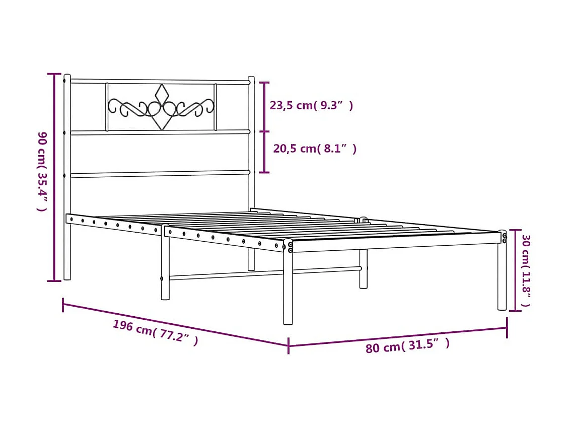 Estrutura de cama com cabeceira 75x190 cm metal branco