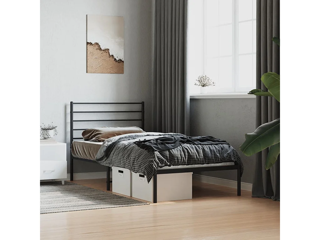 Estrutura de cama com cabeceira 100x200 cm metal preto