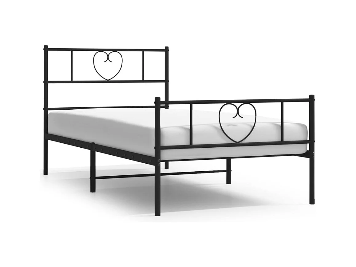 Cadre de lit métal avec tête de lit/pied de lit noir 100x190 cm
