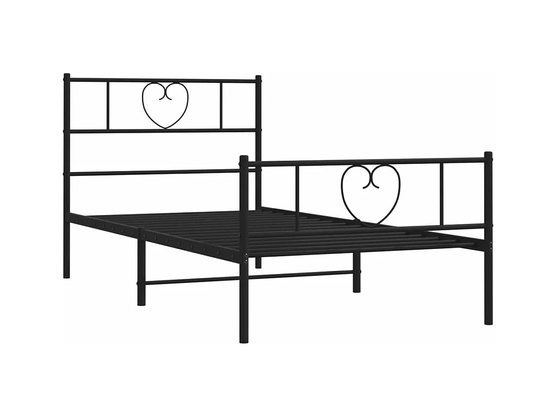 Cadre de lit métal avec tête de lit/pied de lit noir 100x190 cm