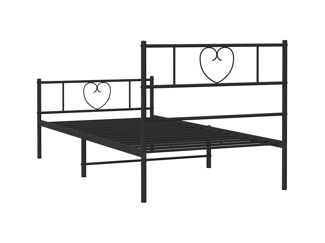 Cadre de lit métal avec tête de lit/pied de lit noir 100x190 cm