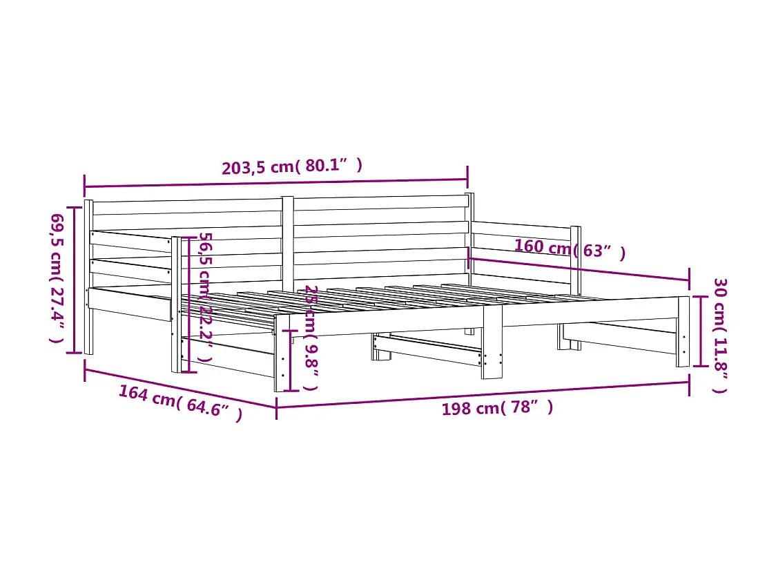 Lit de jour avec lit gigogne 80x200 cm bois de pin massif