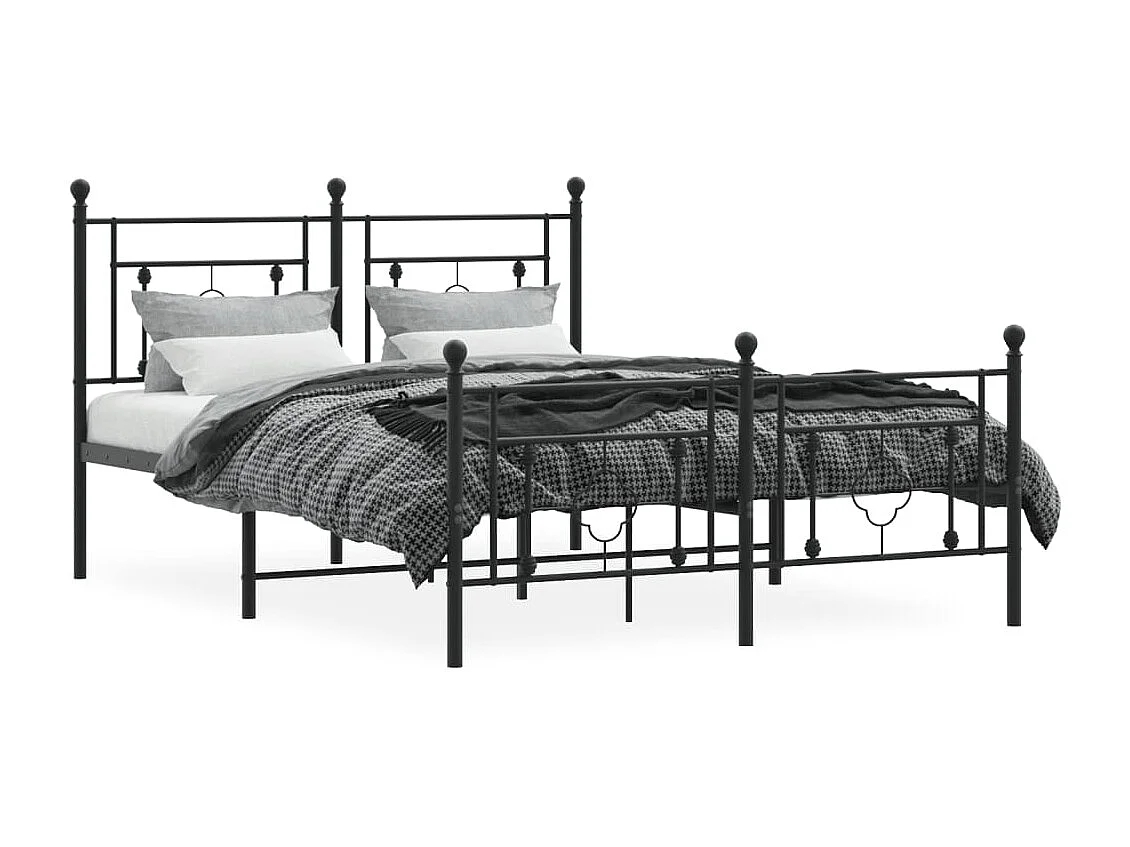 Estrutura de cama com cabeceira e pés 140x190 cm metal preto