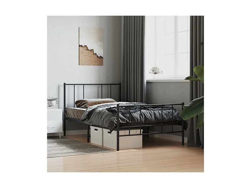 Estrutura de cama com cabeceira e pés 100x190 cm metal preto
