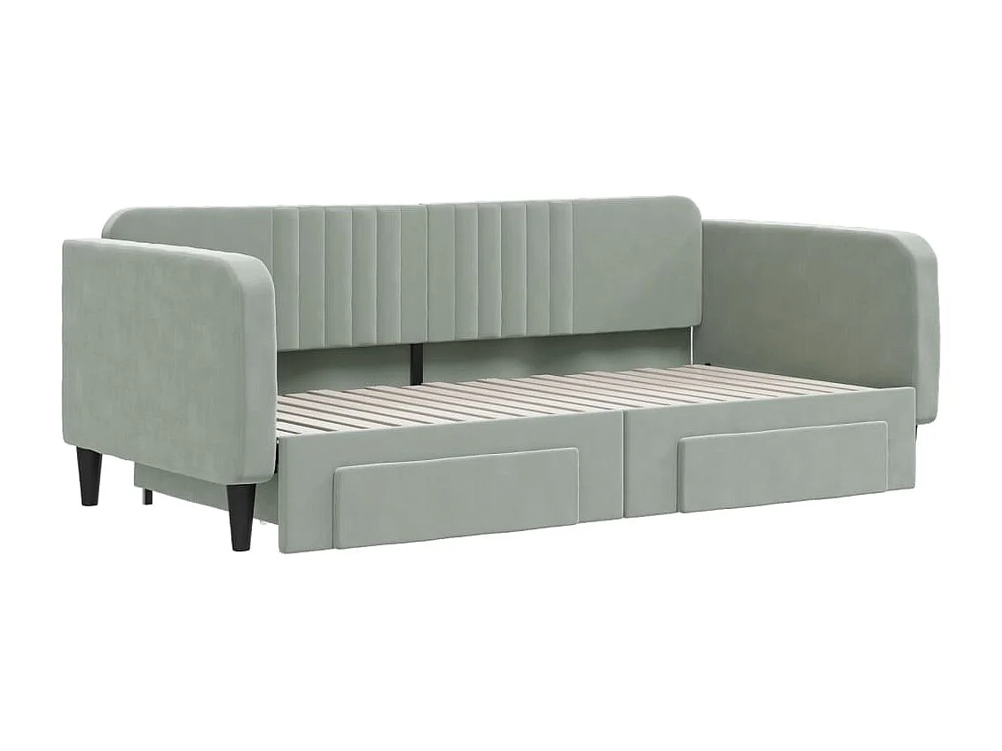 Lit de jour avec gigogne et tiroirs gris clair 90x190cm velours