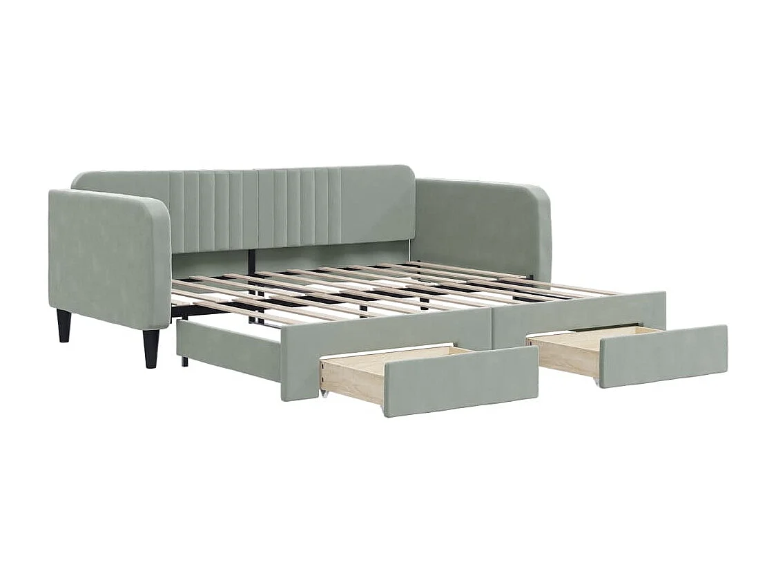 Sofá cama nido con cajones terciopelo gris claro 90x190 cm